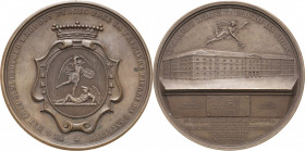 Belgien-Königreich
Leopold I. 1830-1865 Bronzemedaille 1844 (Hart) Grundsteinlegung zum Freilagerhaus in Brüssel durch Leopold I. Bekrönte Wappenkart...
