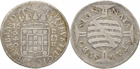 Brasilien
Pedro II. 1683-1706 640 Reis 1695, Bahia KM 83.1 Prober P-524 Sehr schön