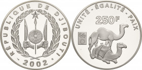 Dschibuti
 250 Francs 2002. Kamele. In Originalkapsel Auflagenhöhe: 500 Exemplare. Polierte Platte