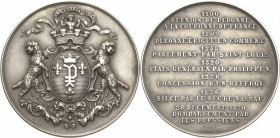 Frankreich-Medaillen und Marken
 Silbermedaille o.J. (2. Hälfte 19. Jh.) (Stern) Gemeinde Péronne. Bekröntes Wappen, gehalten von zwei Hunden / Mehrz...