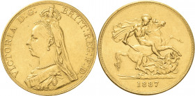 Großbritannien
Victoria 1837-1901 5 Pounds 1887, London Spink 3864 Friedberg 390 Schlumberger 339 GOLD. 40.12 g. Sehr schön-vorzüglich