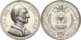 Italien-Kirchenstaat/Vatikanstadt
Leo XIII. 1878-1903 Versilberte Bronzemedaille 1887 (Schiller) 500 Jahre Priesterschaft im Pontifikat. Brustbild na...