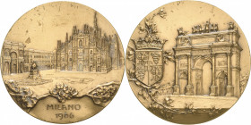 Italien-Mailand
Medaillen Vergoldete Bronzemedaille 1906. Weltausstellung 1906 in Mailand. Mailänder Dom / Archo della Pace. 50 mm, 56,99 g Fein zapo...