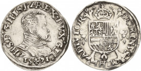 Niederlande-Geldern
Philipp II. von Spanien 1555-1598 1/5 Ecu Philippe 1571, Kreuz-Nijmegen Delmonte - Gelder/Hoc 212-6 d Fast vorzüglich