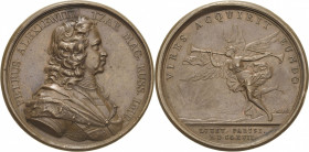 Russland
Peter I. der Große 1689-1725 Bronzemedaille 1717 (Jean Du Vivier) Auf den Besuch des Zaren in der Pariser Münzstätte. Geharnischtes Brustbil...