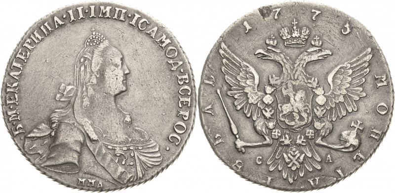 Russland
Katharina II. 1762-1796 Rubel 1775, MMD/SA-Roter Münzhof/Moskau Bekrön...