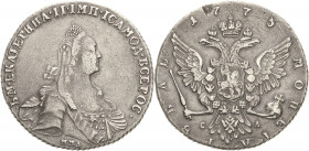 Russland
Katharina II. 1762-1796 Rubel 1775, MMD/SA-Roter Münzhof/Moskau Bekröntes Brustbild mit umgelegtem Mantel nach rechts / Bekrönter Doppeladle...