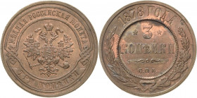Russland
Alexander II. 1855-1881 3 Kopeken 1878, SPB-St. Petersburg Bitkin 517 Brekke 209 Prägefrisch/vorzüglich-prägefrisch