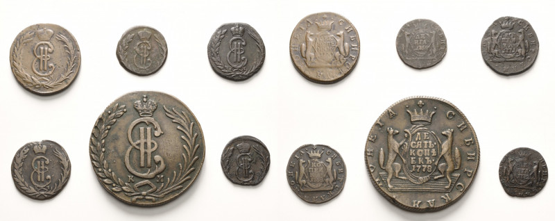 Russland
Lot-6 Stück Sibirien. 5 Kopeken 1778. 2 Kopeken 1780. Kopeke 1768, 177...