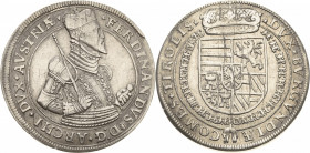 Habsburg
Erzherzog Ferdinand 1564-1595 Taler o.J Hall Davenport 8101 Voglhuber 87/17 Var. M-T 282 Var. Sehr schön-vorzüglich