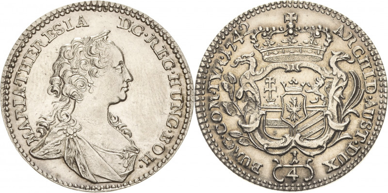 Habsburg
Maria Theresia 1740-1780 1/4 Taler 1742, Hall Eypeltauer 17 Herinek 74...