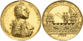 Habsburg
Maria Theresia 1740-1780 Vergoldete Bronzemedaille 1744 (unsigniert) Übergang der österreichischen Truppen über den Rhein bei Weissenburg un...
