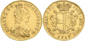 Habsburg
Maria Theresia 1740-1780 2 Souverains d'or 1757, WI-Wien Eypeltauer 410 Herinek 322 Friedberg 376 GOLD. 11.16 g. Sehr schön-vorzüglich