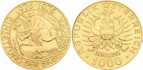 Österreich
 1000 Schilling 1976. 1000 Jahre Babenberger Friedberg 909 Schlumberger 702.1 GOLD. 13.49 g. Vorzüglich-Stempelglanz