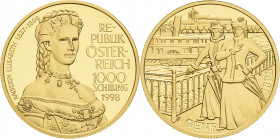 Österreich
 1000 Schilling 1998. 100. Todestag von Kaiserin Elisabeth. Lose in Kapsel Friedberg 928 Schön 247 GOLD. 16.12 g. Polierte Platte