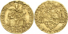 Geistlichkeiten - Salzburg
Guidobald von Thun und Hohenstein 1654-1668 1/4 Dukat 1662. Zöttl 1785 Probszt 1469 Friedberg 777 GOLD. 0.85 g. Henkelspur...