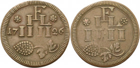 Geistlichkeiten - Salzburg
Franz Anton von Harrach 1709-1727 Bronzemarke zu 4 Kreuzer 1726. Weinhandelsmarke. FHL IIII, 1726 / FHL IIII. 22 mm, 2,53 ...
