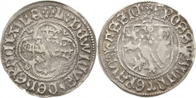 Hessen
Ludwig I., der Friedfertige 1413-1458 Kronengroschen o.J., Stachelrose-Kassel Schütz 268/45 Hoffmeister vgl. 56 var 2.80 g. Sehr schön+