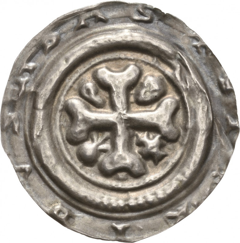 Pegau, Abtei
Siegfried von Rekkin 1185-1224 Brakteat Krükenkreuz, in den Winkel...