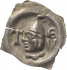Tiengen, Herrschaft
Herren von Krenkingen, 2. Hälfte 14. Jahrhundert Vierzipfliger Hohlpfennig Bedeckter Kopf nach links zwischen T E V. Mütze mit gl...