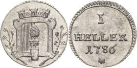 Augsburg-Stadt
 Silberabschlag vom Heller 1786. Vetterle 1786.6 Forster zu 707 (Kupfer) Seltenes und prachtvolles Exemplar. Stempelglanz