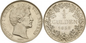 Bayern
Ludwig I. 1825-1848 1/2 Gulden 1838, München AKS 79 Jaeger 61 Prachtvolles Exemplar mit feiner Patina Kl. Kratzer, fast Stempelglanz