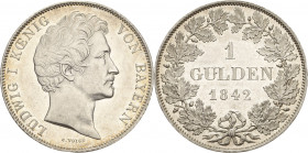 Bayern
Ludwig I. 1825-1848 Gulden 1842, München AKS 78 Jaeger 62 Äußerst seltenes Prachtexemplar vom Erstabschlag. Fast Stempelglanz