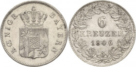 Bayern
Ludwig I. 1825-1848 6 Kreuzer 1846, München AKS 82 Jaeger 60 Vorzüglich+