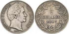 Bayern
Ludwig I. 1825-1848 1/2 Gulden 1847, München AKS 79 Jaeger 61 Seltener Jahrgang. Sehr schön-vorzüglich