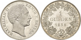 Bayern
Maximilian II. Joseph 1848-1864 Gulden 1858, München AKS 151 Jaeger 82 Prachtexemplar vom Erstabschlag. Stempelglanz