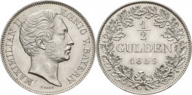 Bayern
Maximilian II. Joseph 1848-1864 1/2 Gulden 1859, München AKS 152 Jaeger 81 Selten in dieser Erhaltung. Fast prägefrisch