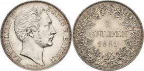 Bayern
Maximilian II. Joseph 1848-1864 Gulden 1861, München AKS 151 Jaeger 82 Prachtexemplar. Stempelglanz