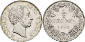 Bayern
Maximilian II. Joseph 1848-1864 1/2 Gulden 1861, München AKS 152 Jaeger 81 Vorzüglich-Stempelglanz