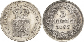 Bayern
Ludwig II. 1864-1886 3 Kreuzer 1865. AKS 182 Jaeger 97 Vorzüglich-Stempelglanz