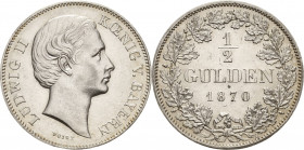 Bayern
Ludwig II. 1864-1886 1/2 Gulden 1870, München AKS 180 Jaeger 102 Prachtvolles Exemplar. Fast prägefrisch