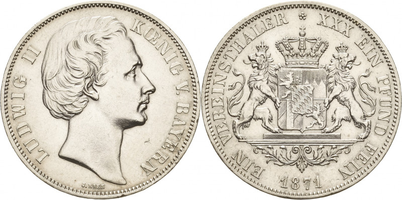 Bayern
Ludwig II. 1864-1886 Taler 1871, München Mit Signatur J. RIES AKS 175 Ja...