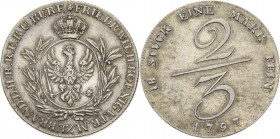 Brandenburg-Preußen
Friedrich Wilhelm III. 1797-1840 2/3 Taler 1797, Berlin Handelsmünze Olding 57 Jaeger 184 Selten. Sehr schön-vorzüglich

Diese ...