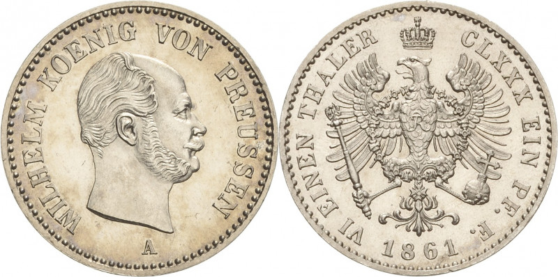 Brandenburg-Preußen
Wilhelm I. 1861-1888 1/6 Taler 1861, A-Berlin Olding 409 AK...