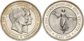 Brandenburg-Preußen
Wilhelm II. 1888-1918 Silbermedaille 1898 (unsigniert) Rückkehr von seiner Palästinafahrt. Köpfe des Kaiserpaares nebeneinander n...