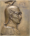 Brandenburg-Preußen
Wilhelm II. 1888-1918 Einseitige Bronzeplakette 1914 (Stiasny) Brustbild in Uniform nach rechts. 56 x 65 mm, 120,28 g Klose - Slg...