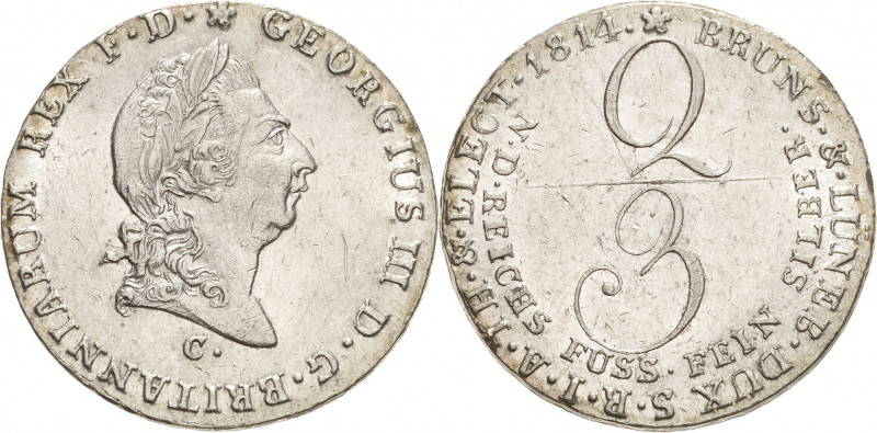 Braunschweig-Calenberg-Hannover
Georg III. 1760-1820 2/3 Taler 1814, C-Claustha...