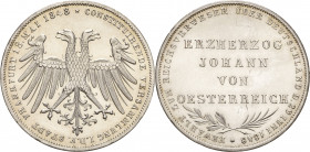 Frankfurt am Main
 Doppelgulden 1848. Erzherzog Johann von Österreich AKS 39 Jaeger 46 Kahnt 176 Davenport 644 Prachtexemplar. Revers min. Kratzer, p...