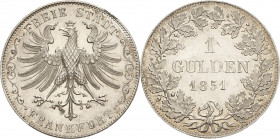 Frankfurt am Main
 Gulden 1851. AKS 12 Jaeger 27 Kl. Kratzer, vorzüglich-Stempelglanz