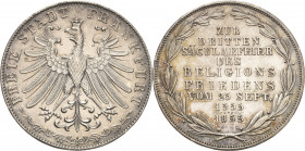 Frankfurt am Main
 Doppelgulden 1855. Religionsfrieden AKS 42 Jaeger 49 Kahnt 179 Davenport 647 Prachtexemplar. Vorzüglich-Stempelglanz