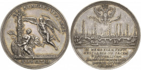 Hamburg
 Silbermedaille 1748 (P. H. Goedecke) 100 Jahre Westfälischen Frieden. Personifizierter Glaube sitzt an einer mit Ölzweigen umwundenen Säule,...