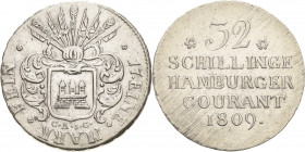 Hamburg
 32 Schilling 1809, CAIG-C.A.J. Ginquembre AKS 14 Jaeger 39 b Gaedechens 657 Kahnt 189 Fein justiert, vorzüglich