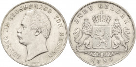 Hessen-Darmstadt
Ludwig III. 1848-1877 Doppelgulden 1855, Darmstadt AKS 121 Jaeger 51 Kahnt 267 Davenport 705 Fast vorzüglich