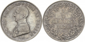 Hessen-Homburg
Ludwig 1829-1839 1/2 Gulden 1838, Darmstadt AKS 165 Jaeger 1 Sehr schön