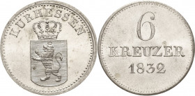 Hessen-Kassel
Wilhelm II. 1821-1847 6 Kreuzer 1832. AKS 34 Jaeger 29 Prachtexemplar. Prägefrisch