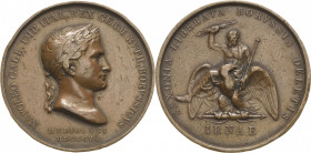 Jena
 Bronzemedaille 1806 (Manfredini) Schlacht bei Jena. Belorbeertes Brustbild von Napoleon nach rechts / Napoleon als Jupiter auf Adler mit ausgeb...